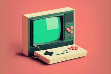 Vintage video game console illustration, retro 80s and 90s. Generative AI