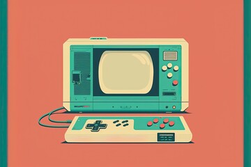 Vintage video game console illustration, retro 80s and 90s. Generative AI