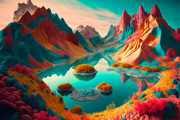 otherworldly colorful landscapes. Generative AI