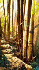 Sustainable Development of Bamboo Tunnel Afforestation illustration Generative AI Content by Midjourney