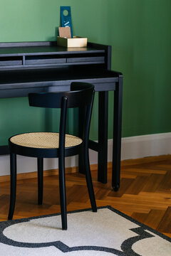 High-End Interiors - Black Wooden Desk With Chair