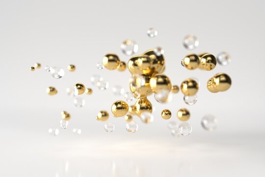 Abstract unfocused gold and water bubbles or drops floating.