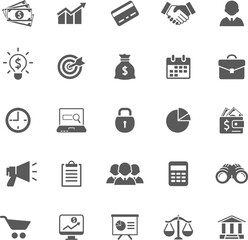 Set of business and finance simple black icons. Vector illustration