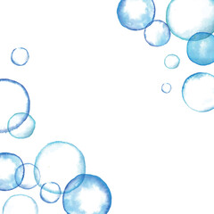  水彩画。水彩タッチのシャボン玉背景。水彩で描いた透明の円ベクター背景。透明の泡フレーム。 Watercolor painting. Soap bubbles background with watercolor touch. Watercolor transparent circle vector background. Transparent bubble frame.