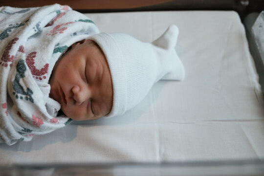 Newborn in bassinet. 