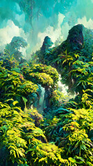 Fototapeta na wymiar Tropical Rainforest Landscape Tropical forest illustration Generative AI Content by Midjourney