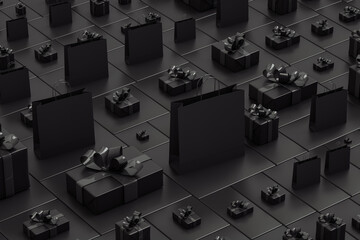 Black gift boxes and bags for Black Friday