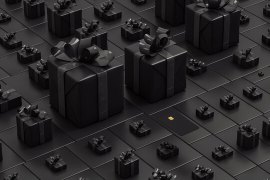 Black gift boxes and credit card or Black Friday