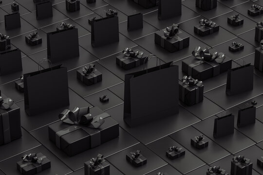 Black gift boxes and bags for Black Friday
