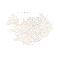 Low poly map of Iceland. Gold polygonal wireframe. Glittering vector with gold particles on white background. Vector illustration eps 10.