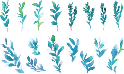 水彩画。水彩タッチの植物ベクターイラストセット。水彩のハーブイラスト。Watercolor. Watercolor touch plant vector illustration set. Watercolor herb illustration.