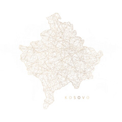 Low poly map of Kosovo. Gold polygonal wireframe. Glittering vector with gold particles on white background. Vector illustration eps 10.