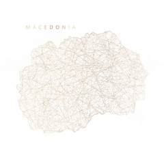 Low poly map of North Macedonia. Gold polygonal wireframe. Glittering vector with gold particles on white background. Vector illustration eps 10.