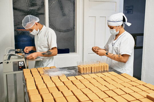 Employees packing food