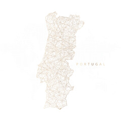 Low poly map of Portugal. Gold polygonal wireframe. Glittering vector with gold particles on white background. Vector illustration eps 10.
