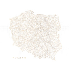 Low poly map of Poland. Gold polygonal wireframe. Glittering vector with gold particles on white background. Vector illustration eps 10.