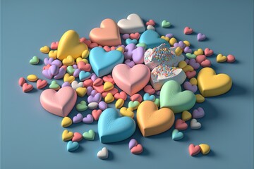 Candy hearts in pastel colors created with generative ai technology