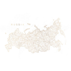 Low poly map of Russia. Gold polygonal wireframe. Glittering vector with gold particles on white background. Vector illustration eps 10.