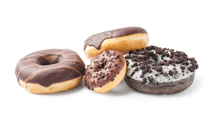 Tasty chocolate donuts isolated on white background