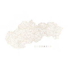 Low poly map of Slovakia. Gold polygonal wireframe. Glittering vector with gold particles on white background. Vector illustration eps 10.