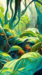 Obraz premium Rainforest forest in the sunny morning illustration Generative AI Content by Midjourney