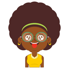 afro woman happy face cartoon cute
