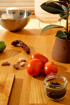 Vegetables On Kitchen Table
