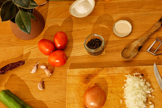 Vegetables On Kitchen Table
