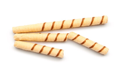 Tasty wafer rolls isolated on white background
