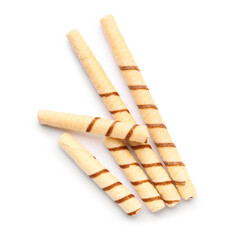 Tasty wafer rolls isolated on white background