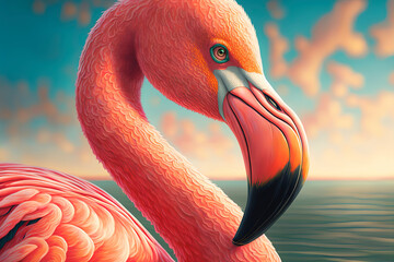 pink flamingo ready for the vacations. Generative AI