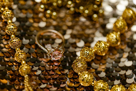 Closeup of a Beautiful Engagement Ring on a Sparkly Background