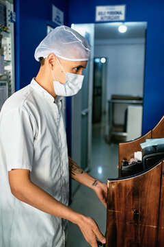 Concentrated employee looking at a monitor