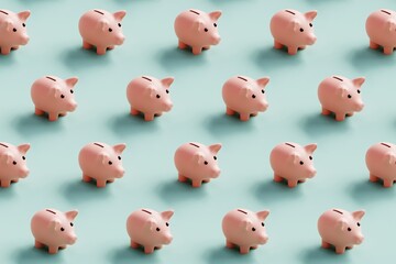 3d piggy bank pattern on pastel background.