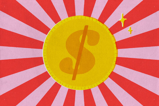 Dollar coin retro money concept illustration