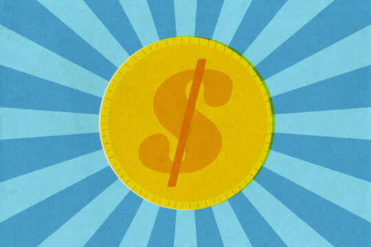 Dollar coin retro money concept illustration