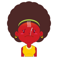 afro woman sick face cartoon cute