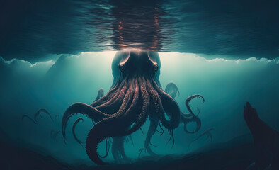 Big kraken in the ocean. Generative AI