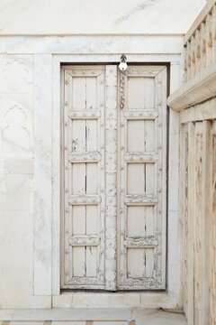 White heritage door at Agra Fort