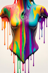 Obraz na płótnie Canvas dripping colorful paint across the shape of an androgynous body. Generative AI