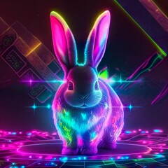 Easter Bunny Neon Illustration - A Cute and Fun Art Design of a Rabbit, Hare, or Pet Animal for Holidays, Spring and Cards