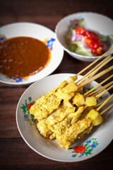 Pork satay, Grilled pork served with peanut sauce or sweet and sour sauce, Thai food, - Asian food style