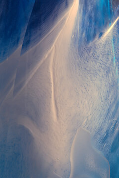 Macro micro patterns textures inside handmade blue glass vase