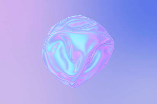 3D Abstract Iridescent sphere shape with holographic waving texture.