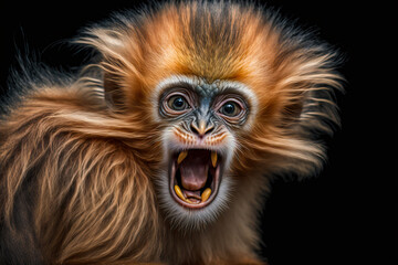 Obraz premium Langur expresses emotions Funny monkey with an open mouth. Comedy Wildlife background. Post-processed generative AI 