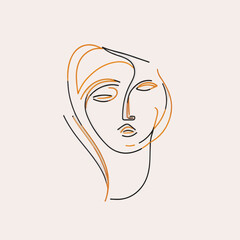 Hand painting abstract of woman face in clean and minimalism art isolated