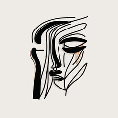 Hand painting abstract of woman face in clean and minimalism art isolated