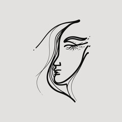 Hand painting abstract of woman face in clean and minimalism art isolated
