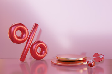 valentine's day metallic podium pink with glossy background product promotion