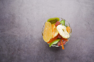 Dried fruits and berries on table 